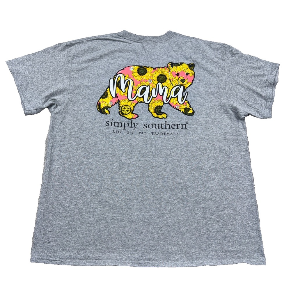 Simply Southern Shirt Women XL Gray Tee Mom Mama Bear Heather Ladies